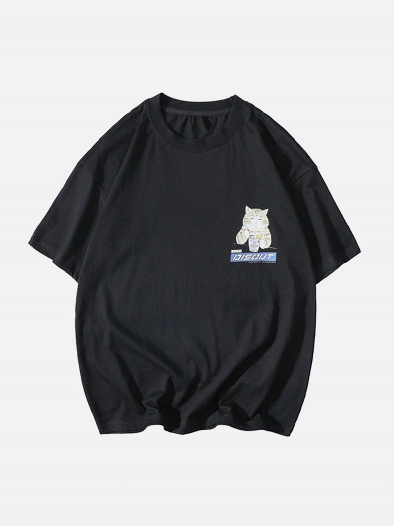 Noir  T Shirts Aelfric Eden Ramen Cat Graphique Tee - XKH-7229646